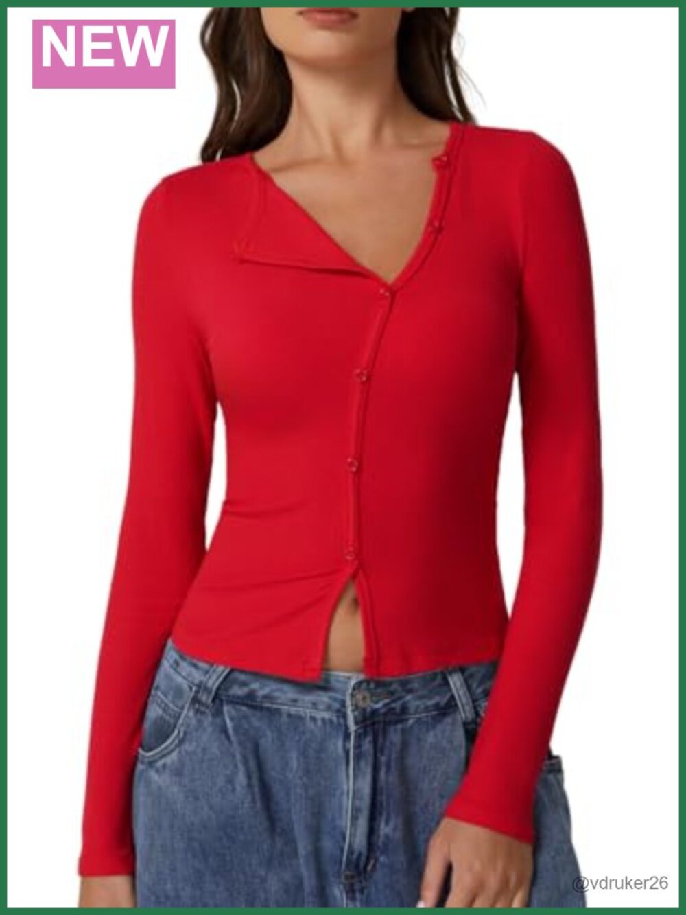 Ribbed Knit Long Sleeve Crewneck Crop Top with Button Detail